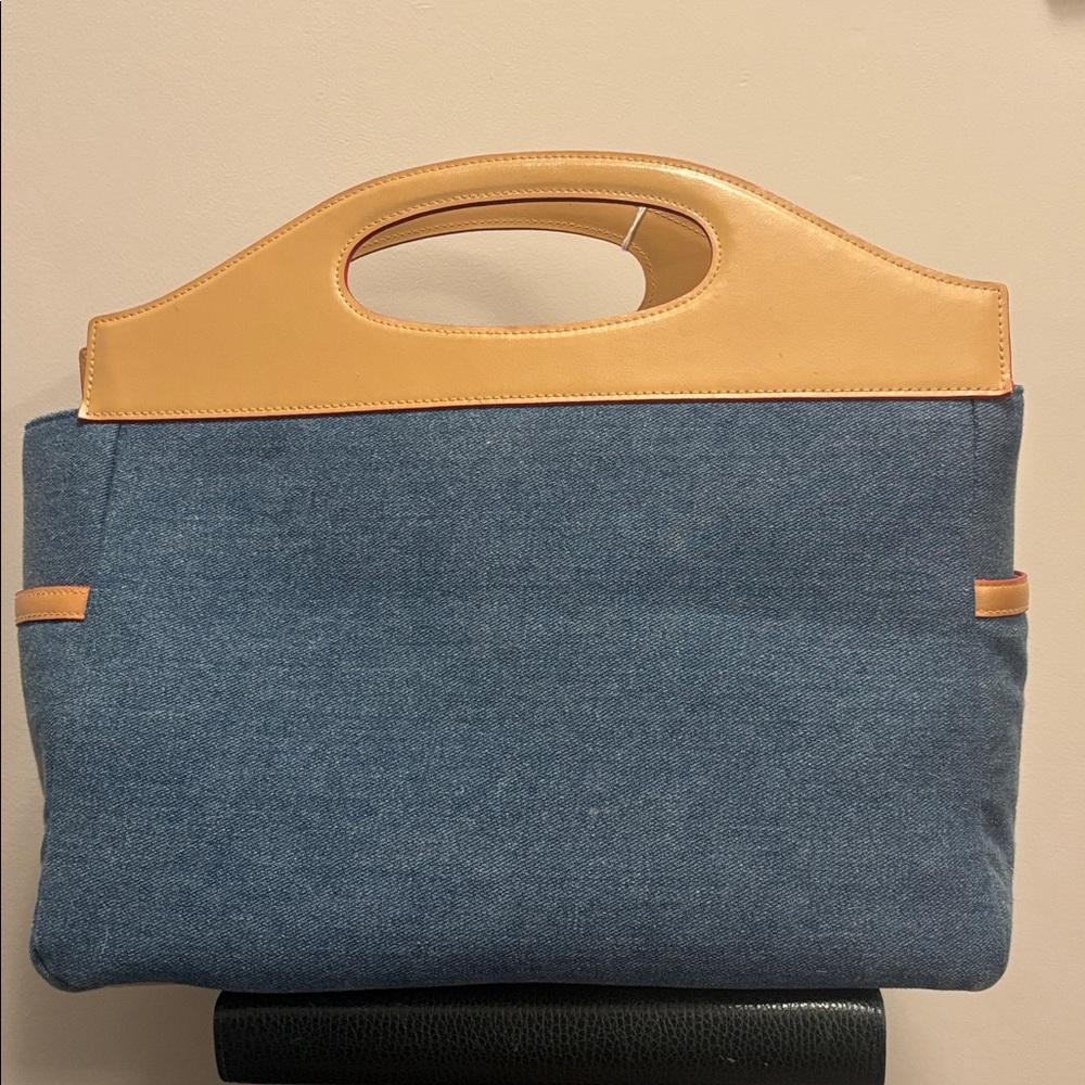 Elle Denim Tote with Tan Leather Handle